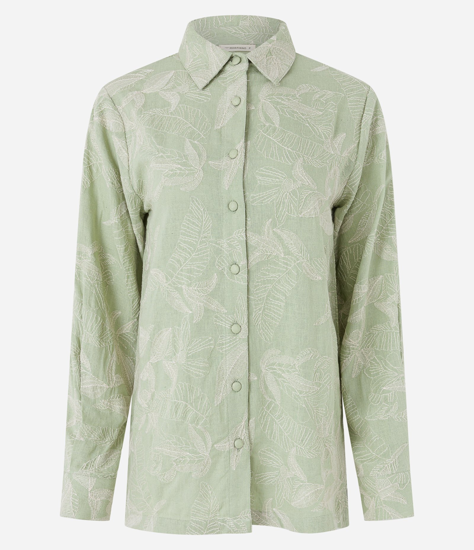 Camisa em Viscolinho com Bordado Folhagens Verde 6
