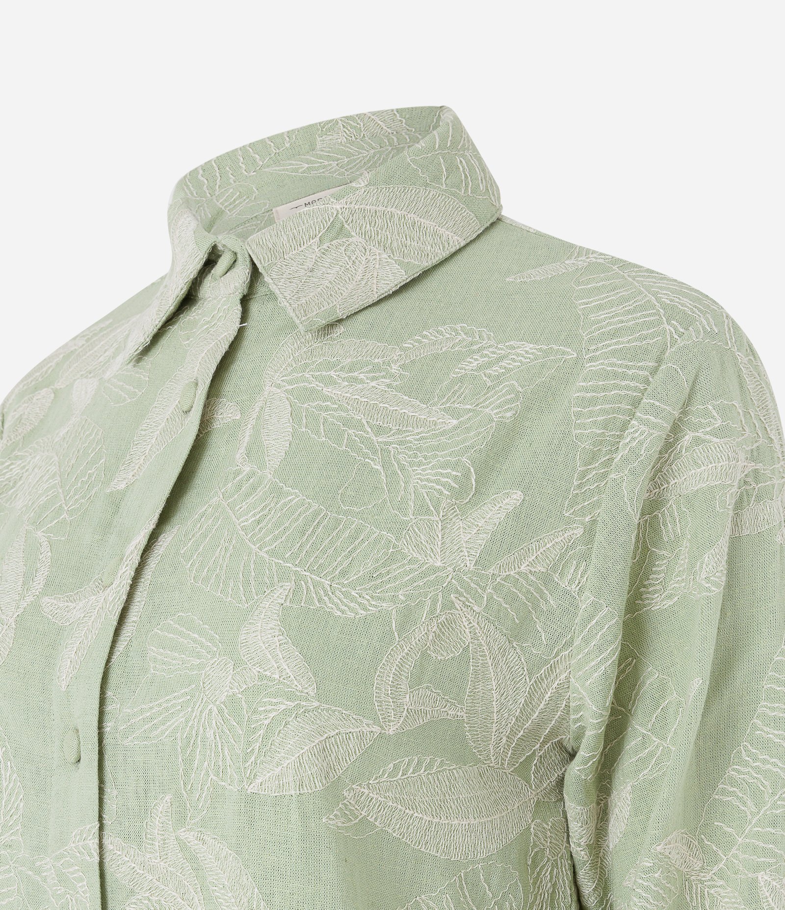 Camisa em Viscolinho com Bordado Folhagens Verde 7