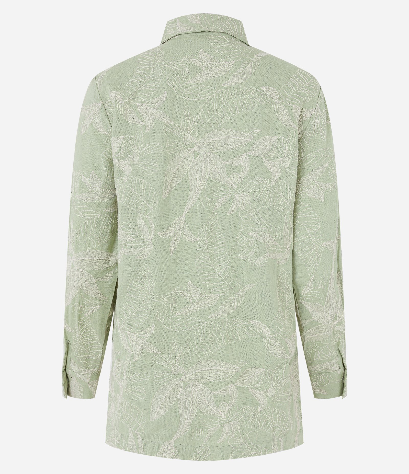 Camisa em Viscolinho com Bordado Folhagens Verde 8