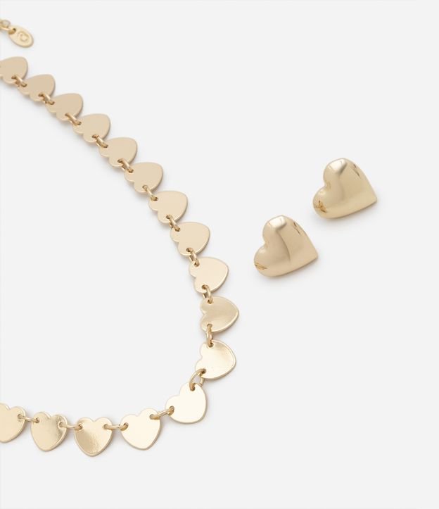 Conjunto Brinco e Colar em Metal com Corações