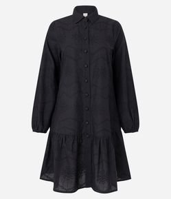 Vestido Chemise Curto em Laise com Mangas Bufantes