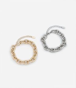 Kit 02 Pulseiras em Metal com Elos Ovais