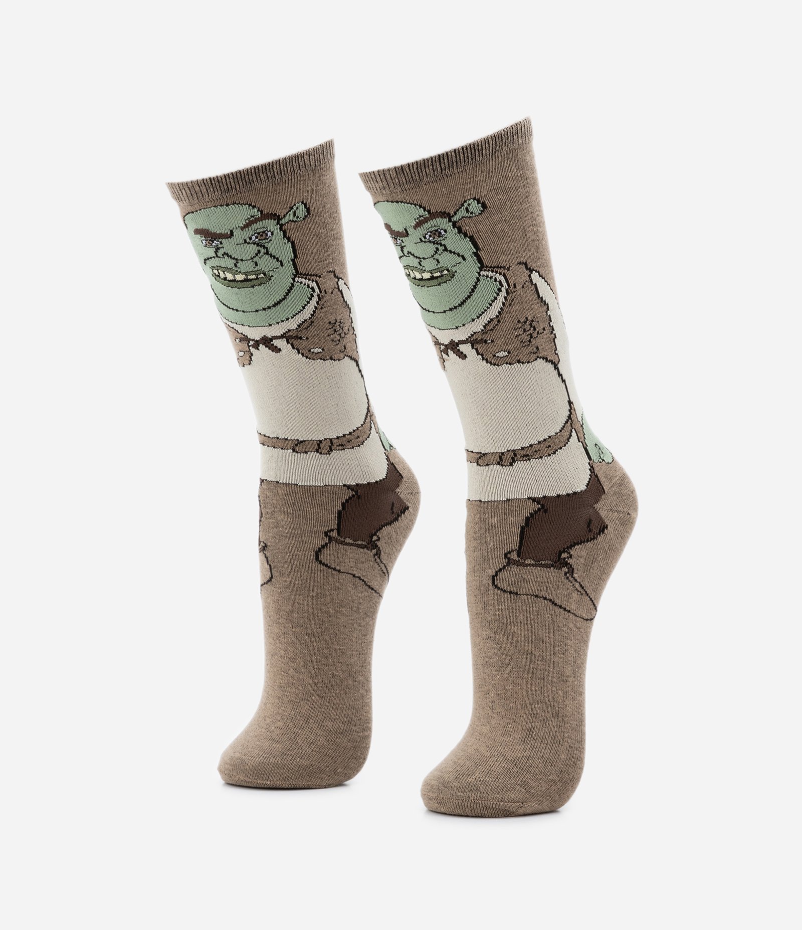 Meia Cano Alto em Algodão com Estampa do Shrek Marrom 1