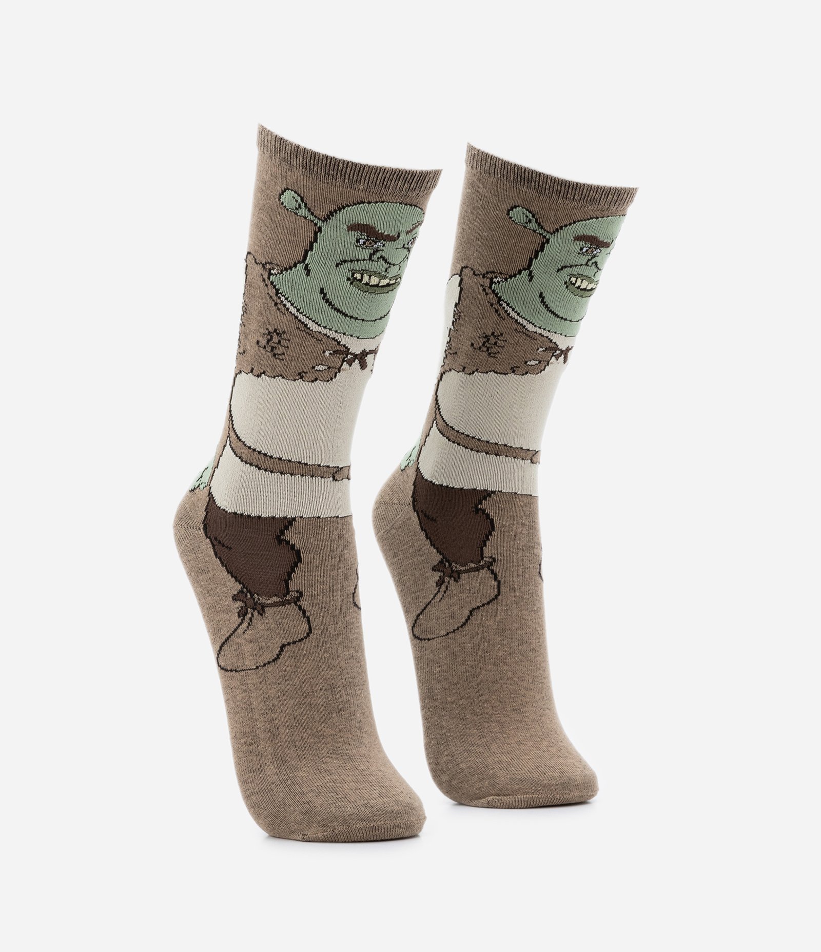 Meia Cano Alto em Algodão com Estampa do Shrek Marrom 2