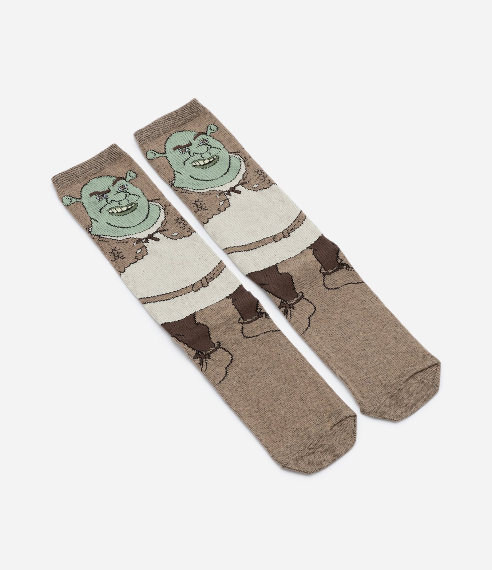 Meia Cano Alto em Algodão com Estampa do Shrek Marrom 4