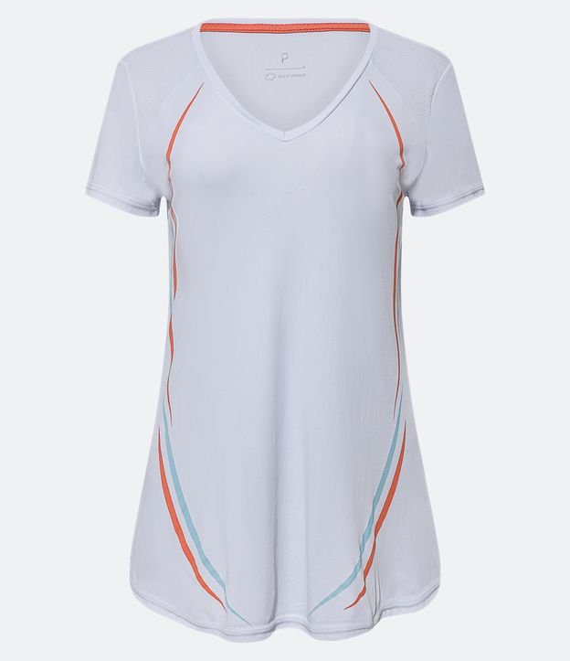 Camiseta Esportiva em Poliamida com Gola V e Estampa Localizada Branco 5