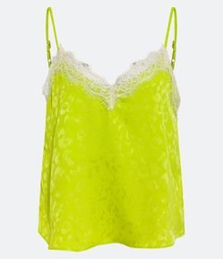 Blusa de Alça em Jacquard com Renda no Decote V