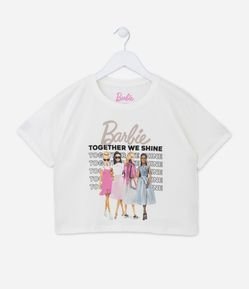 Camiseta Infantil com Manga Curta e Estampa Barbie - Tam 7 a 14 Anos
