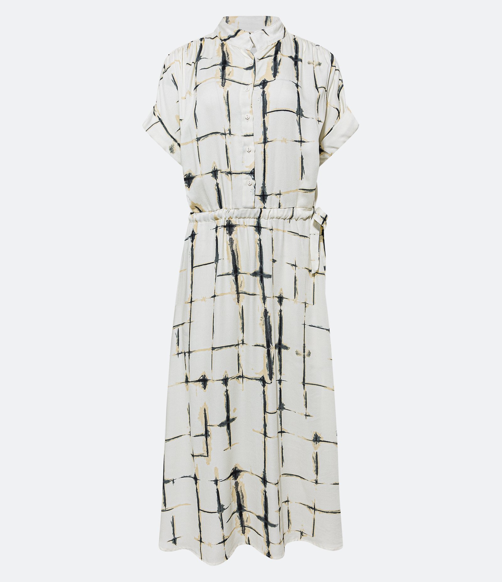 Vestido Midi em Viscose com Amarração e Blocos Manchados Off White 6