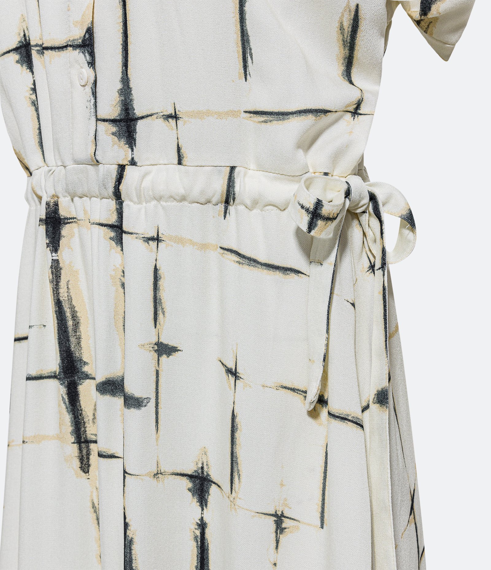 Vestido Midi em Viscose com Amarração e Blocos Manchados Off White 7