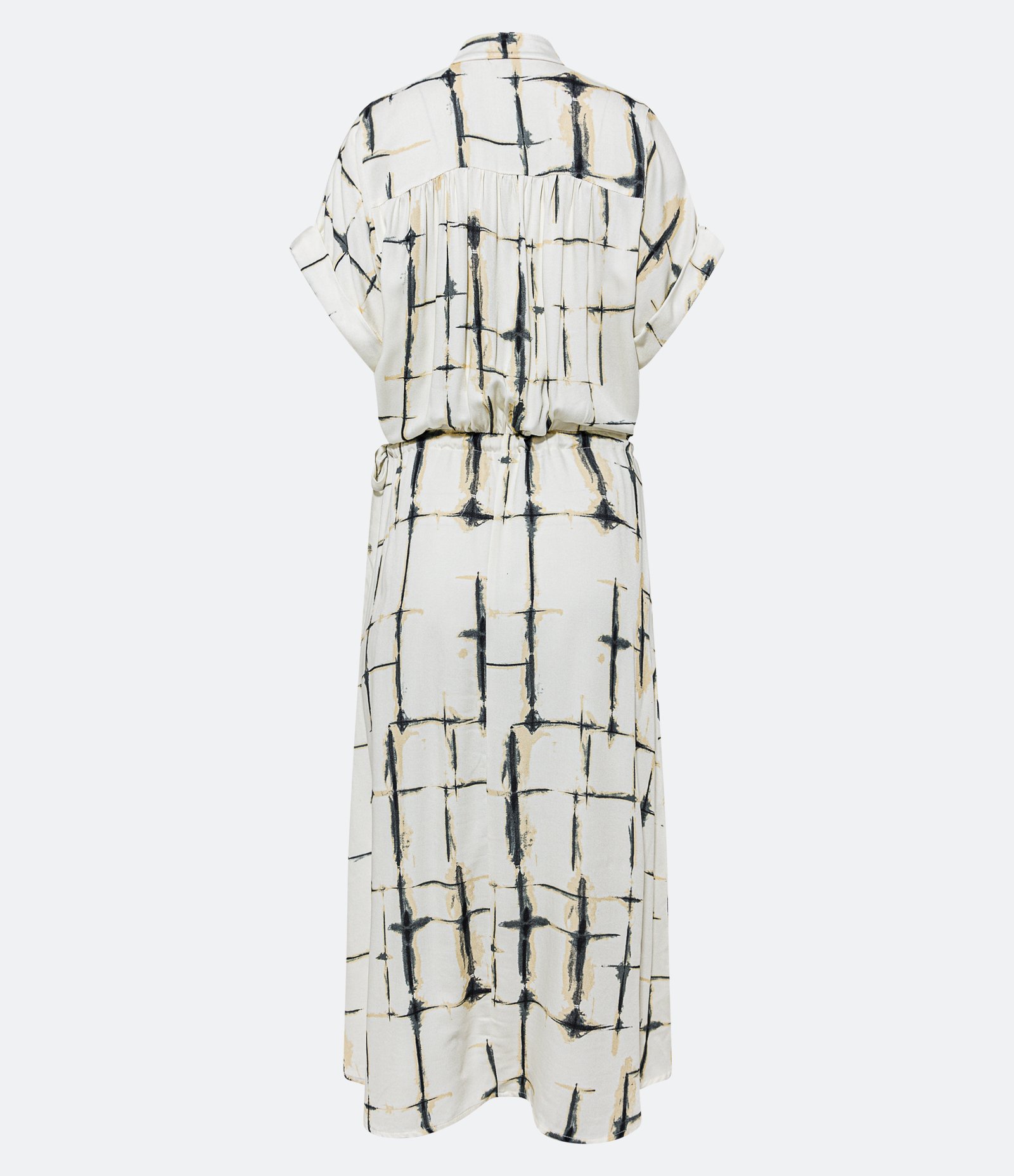Vestido Midi em Viscose com Amarração e Blocos Manchados Off White 8