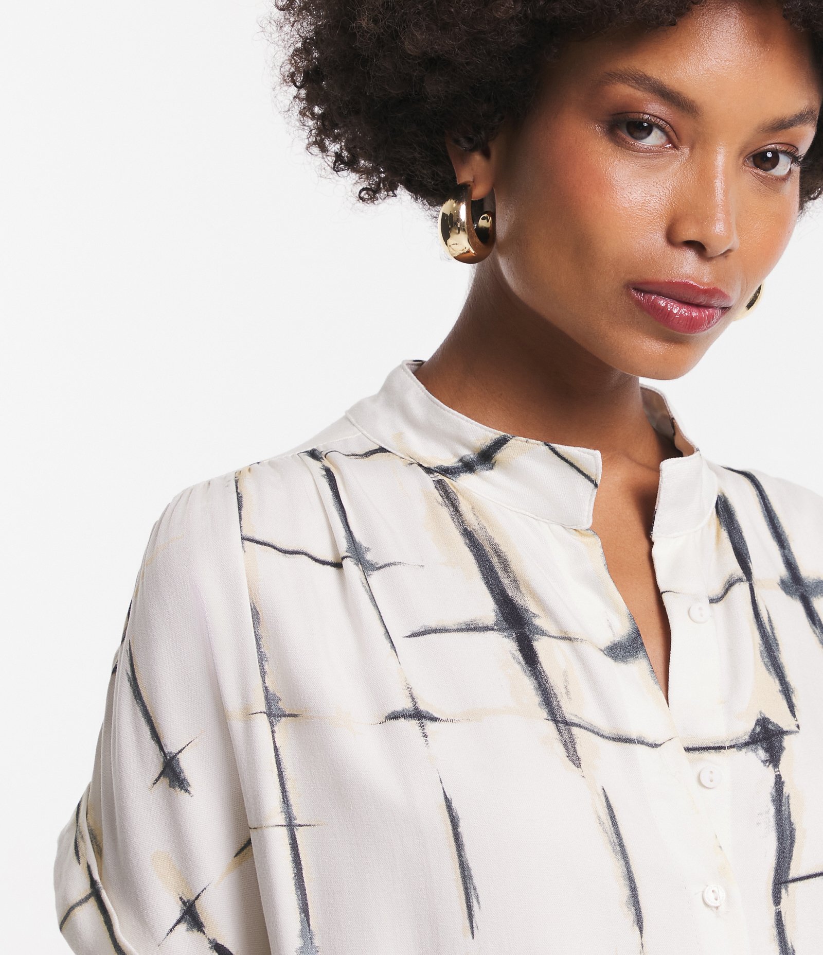 Vestido Midi em Viscose com Amarração e Blocos Manchados Off White 3