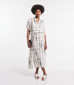 Vestido Midi em Viscose com Amarração e Blocos Manchados
