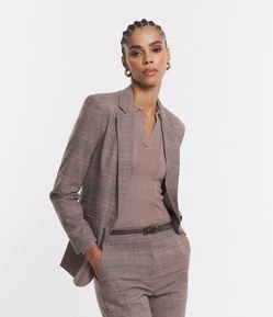 Blazer Alfaiatado com Abotoamento e Estampa Xadrez Príncipe de Gales