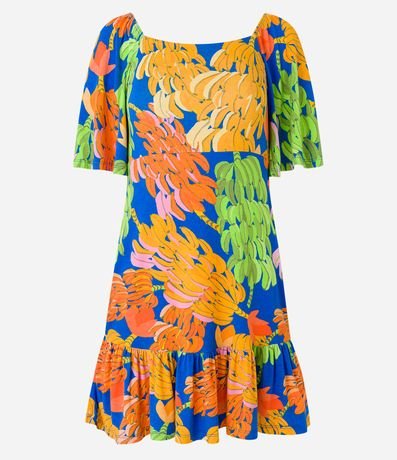 Vestido Curto em Viscose com Manga Gode e Estampa de Bananas Menor preço em Vestido Curto em Viscose com Manga Gode e Estampa de Bananas