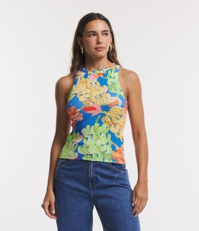 Blusa sem Manga em Ribana Texturizada com Estampa de Bananinhas Menor preço em Blusa sem Manga em Ribana Texturizada com Estampa de Bananinhas