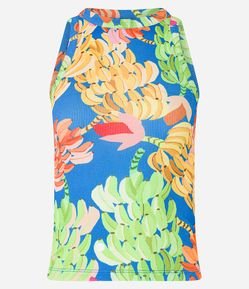 Blusa sem Manga em Ribana Texturizada com Estampa de Bananinhas