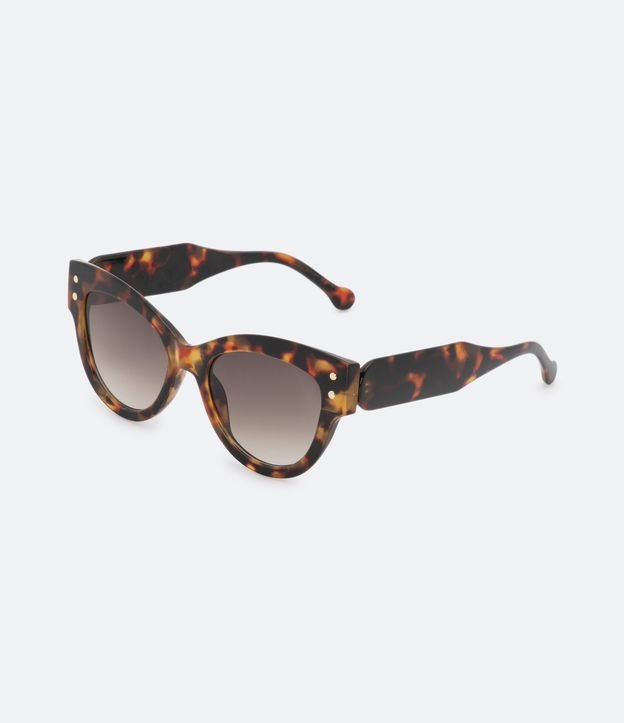 Óculos de Sol Gateado com Estampa Animal Print Tartaruga e Haste Diferenciada