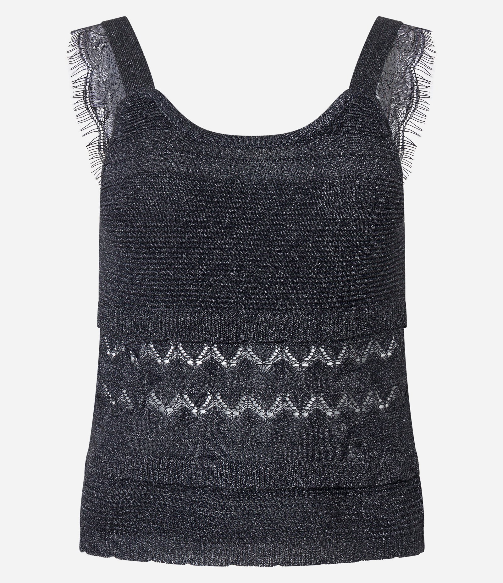 Blusa de Alça em Viscose com Detalhes Rendados Cinza 6