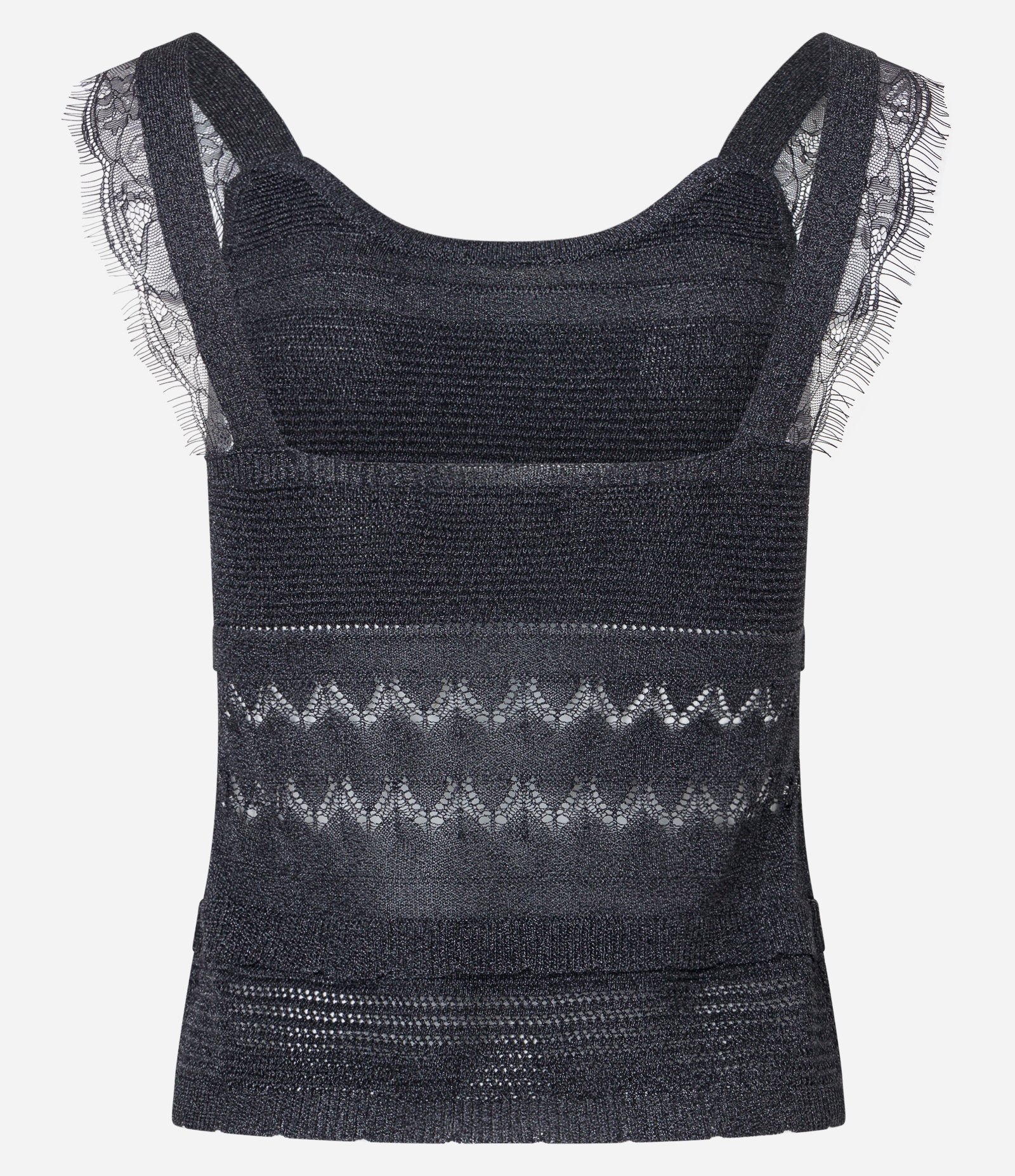 Blusa de Alça em Viscose com Detalhes Rendados Cinza 8