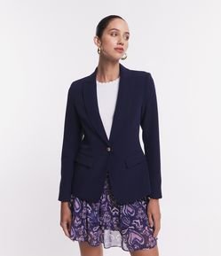 Blazer em Crepe com Botão Único e Bolso com Lapela