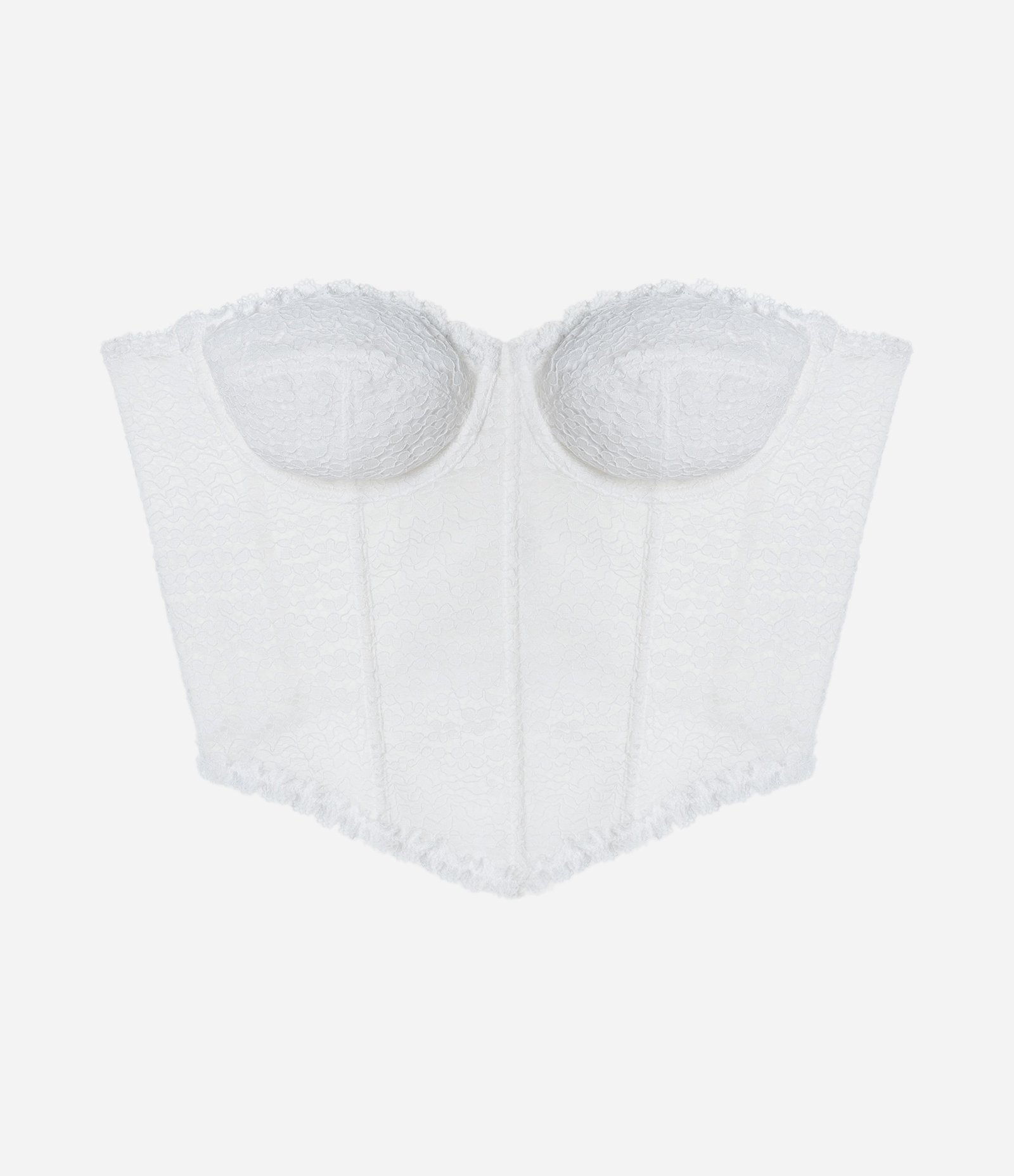 Sutiã Corset Alongado Sem Bojo em Renda Floral Branco Neve 5