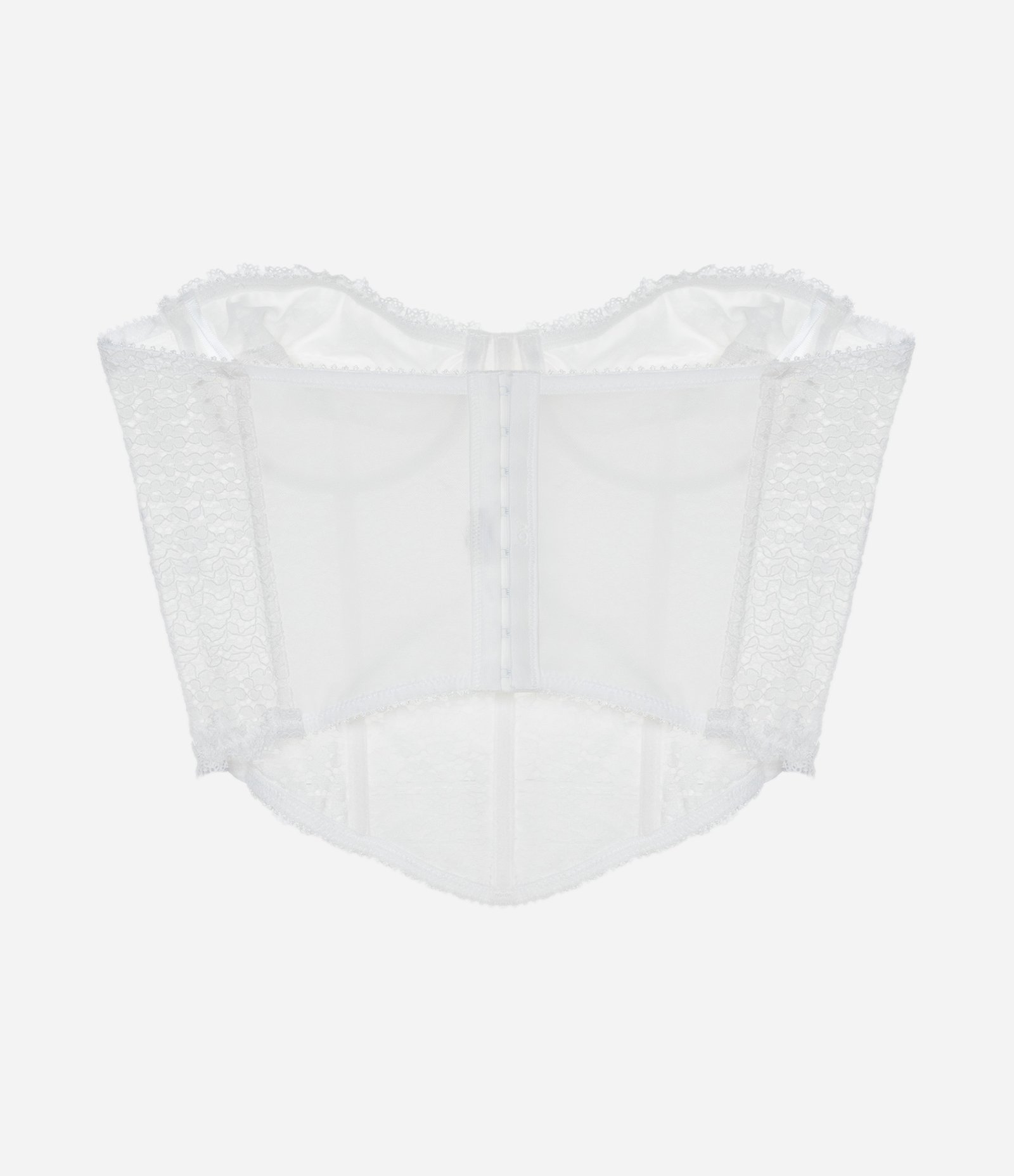 Sutiã Corset Alongado Sem Bojo em Renda Floral Branco Neve 6