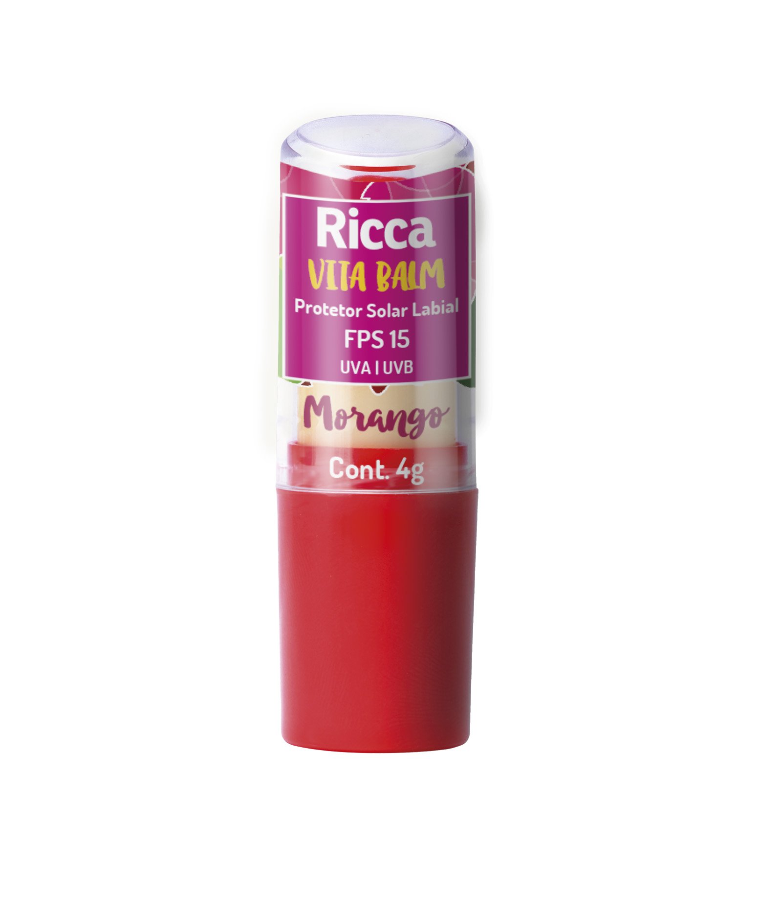 Protetor Solar Labial FPS15 Morango Blister Ricca  4g 1