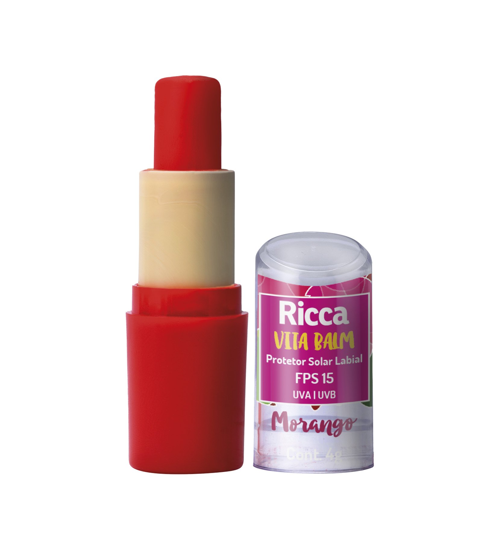 Protetor Solar Labial FPS15 Morango Blister Ricca  4g 2