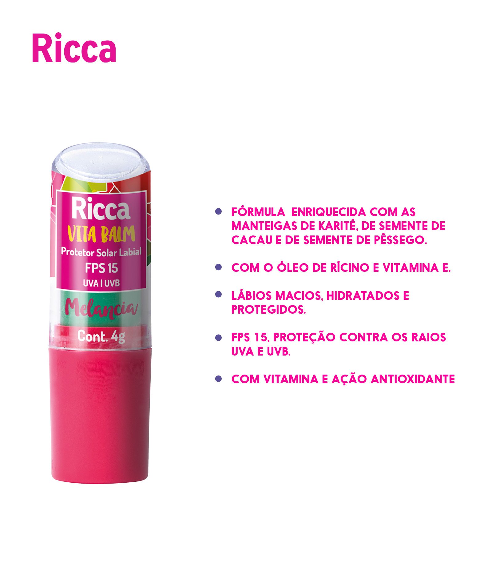 Protetor Solar Labial FPS15 Melancia Blister Ricca  4g 3