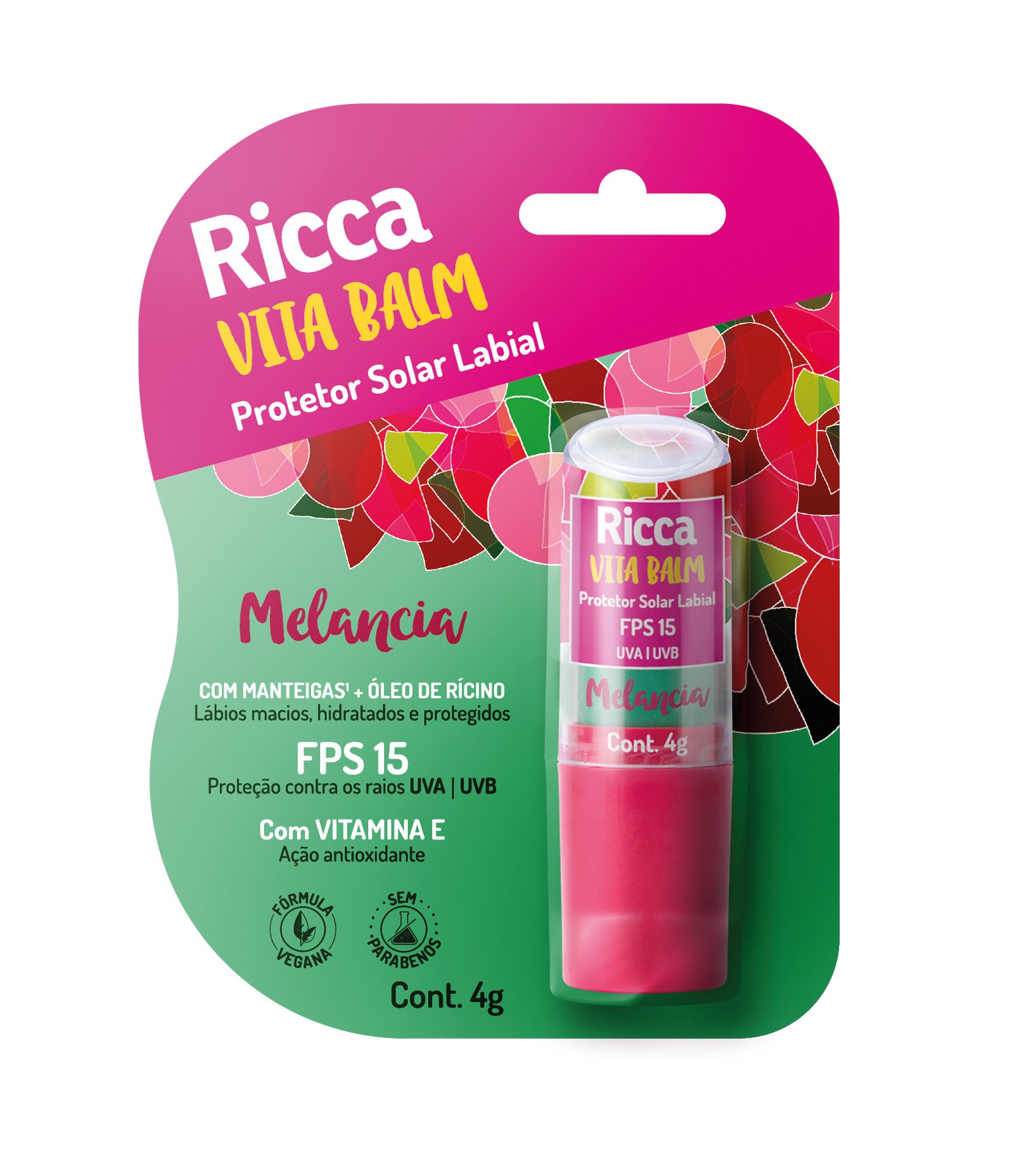 Protetor Solar Labial FPS15 Melancia Blister Ricca  4g 4