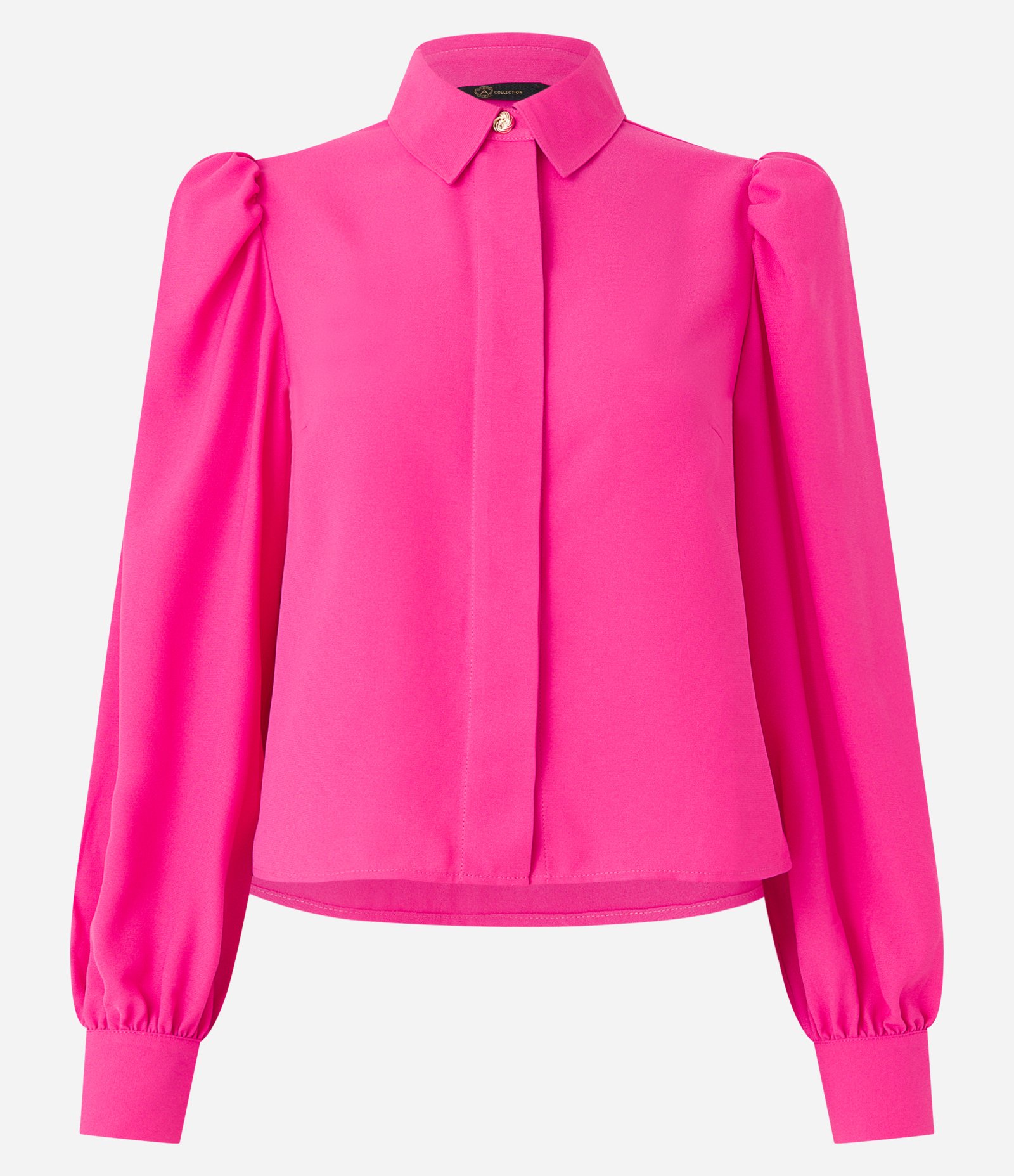 Camisa em Crepe com Botão Diferenciado e Manga Bufante Rosa 6