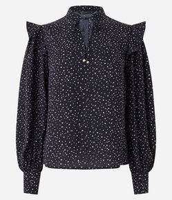 Blusa com Amarração na Gola e Babados nos Ombros