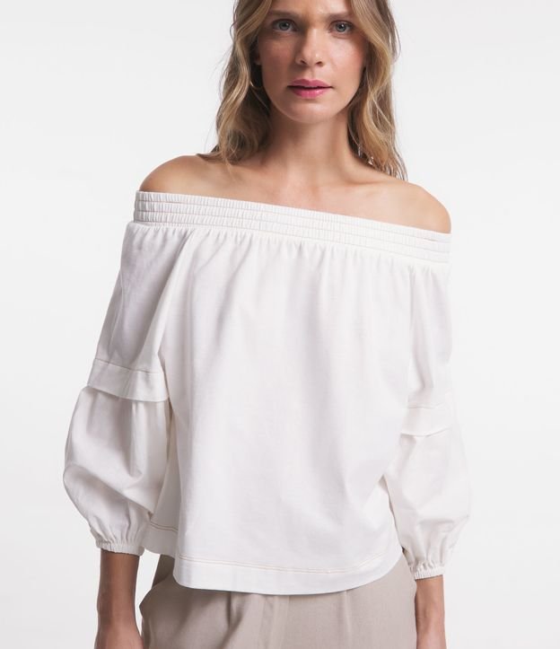 Blusa Hombros Descubiertos en Viscosa con Costura Aparente Off White 5