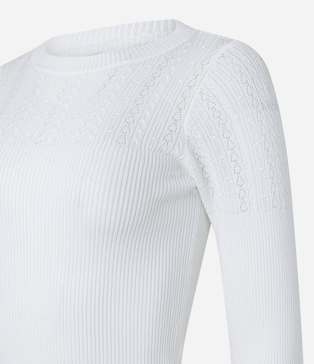 Blusa em Tricô com Detalhe no Punho e Textura com Ponto Diferenciado Branco Neve 7