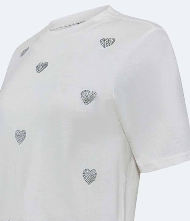 Blusa T-shirt em Meia Malha com Corações de Brilhinhos Branco 7