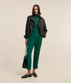 Calça Reta em Crepe com Cós Alfaiatado e Amarração