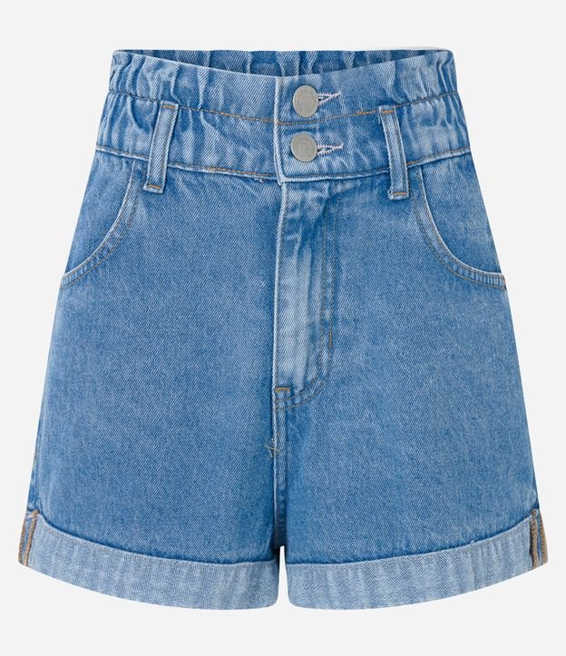 Short Mom Jeans com Elástico no Cós e Botões Azul 5