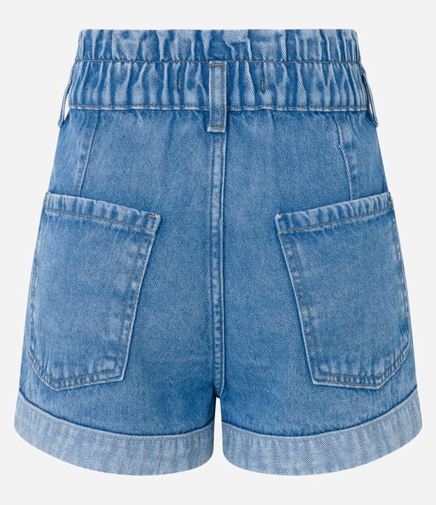 Short Mom Jeans com Elástico no Cós e Botões Azul 6