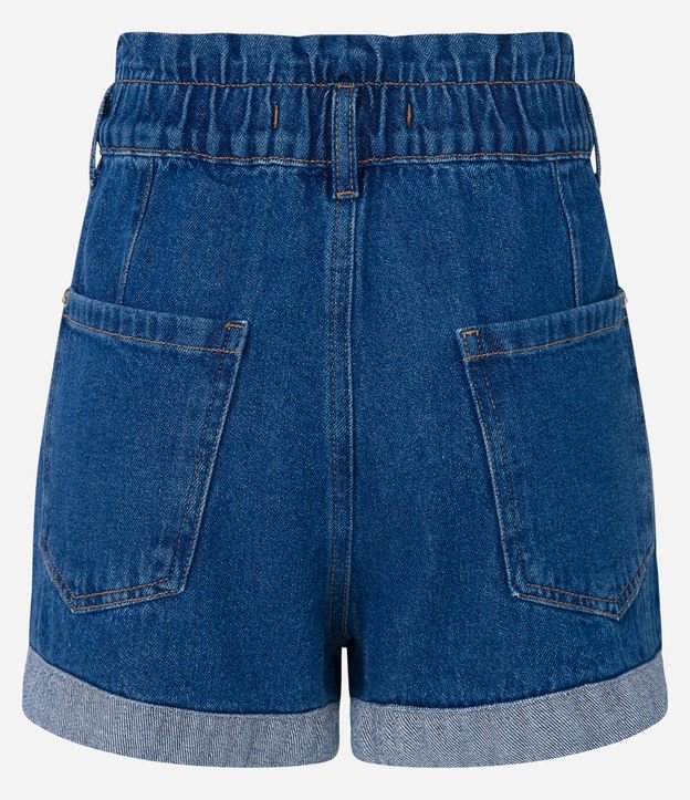 Short Mom Jeans com Elástico no Cós e Dois Botões Azul 6