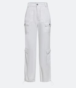 Calça Parachute em Sarja com Bolso Cargo e Puxador na Barra