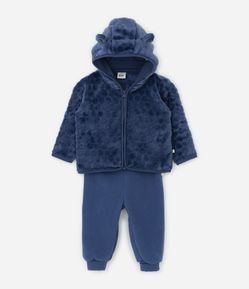 Conjunto Infantil em Fleece com Casaco Capuz e Calça - Tam RN a 18 meses