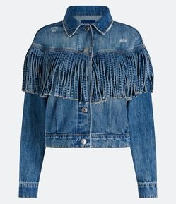 Jaqueta Jeans com Franjas e Botões Frontais