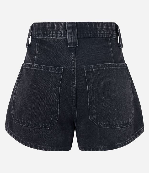 Short Saia em Jeans com Bolso Carpinteiro Preto 6