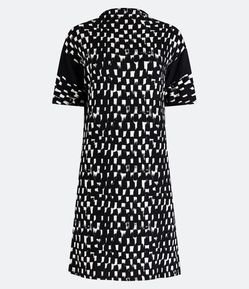 Vestido Curto Manga Curta em Moletinho Xadrez Diferenciado