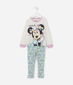Pijama Longo Infantil com Estampa Floral da Minnie - Tam 2 
a 4 anos