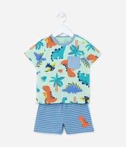 Pijama Curto Infantil com Estampa de Dinossauros - Tam 2 ao 4 anos