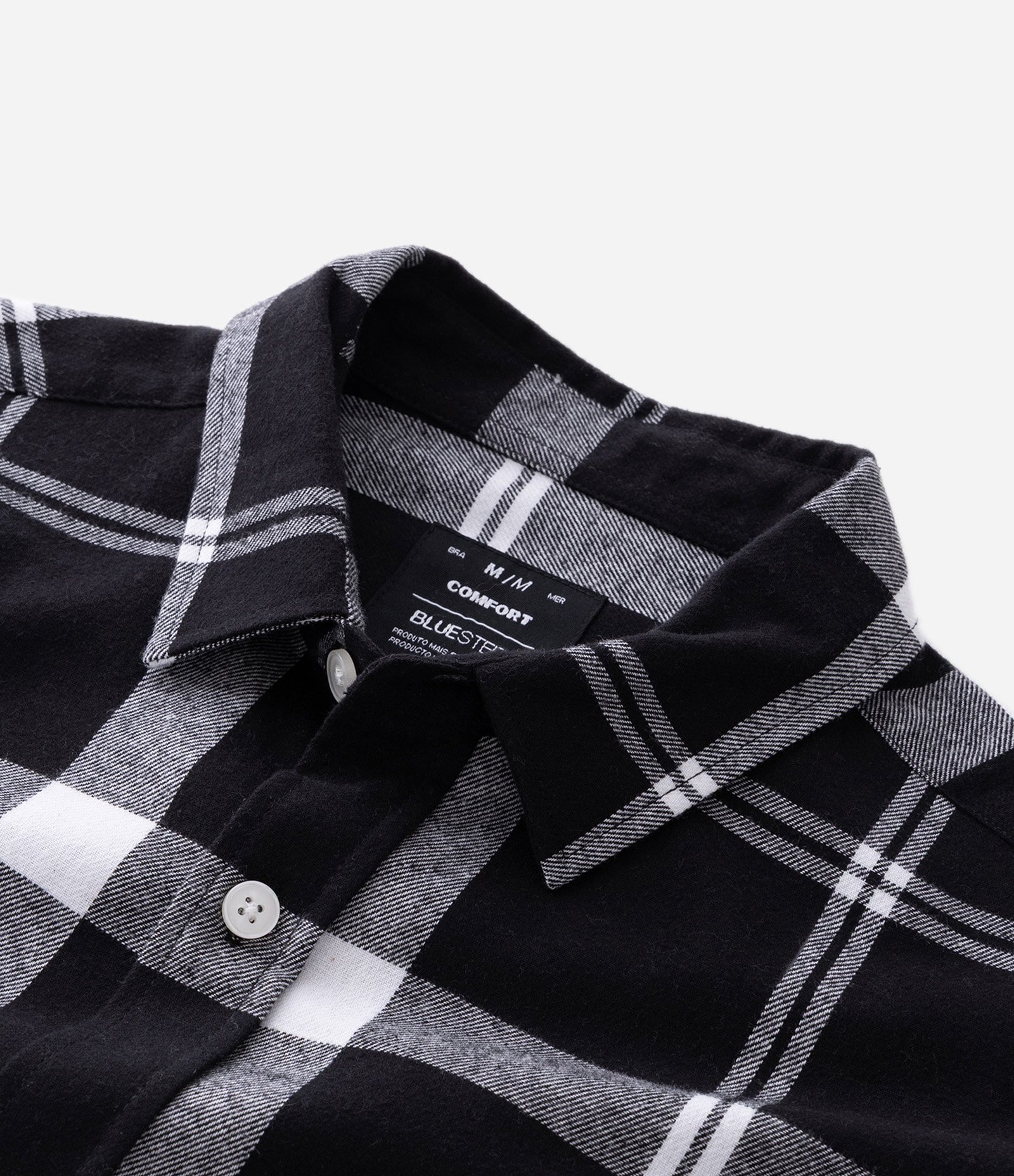 Camisa em Flanela Xadrez com Bolsos e Botões Frontais Preto 9