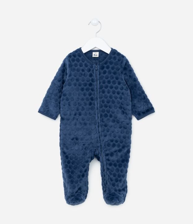 Macacão Infantil em Plush com Textura de Bolinhas - Tam 0 a 24 meses