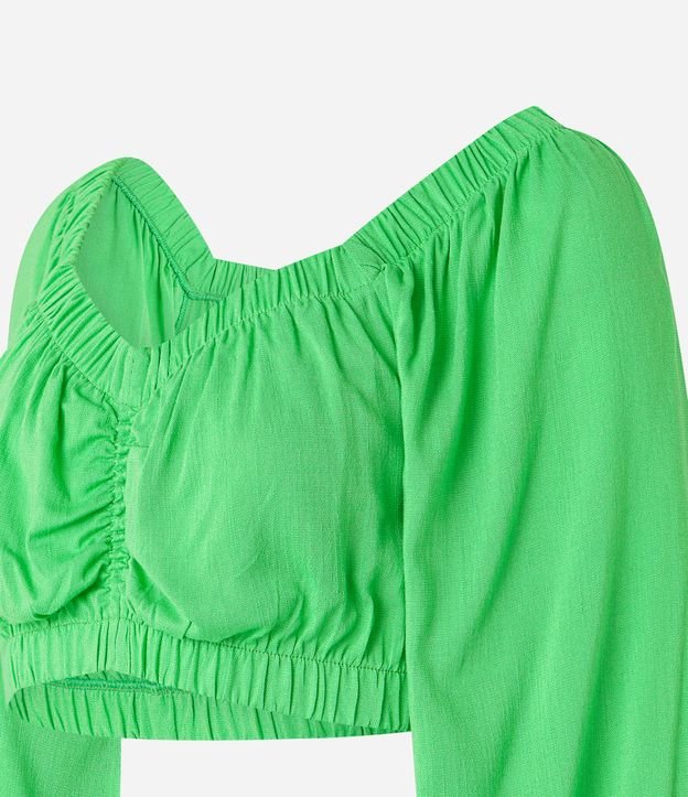 Blusa Cropped em Viscose com Elástico no Decote e Franzido no Busto Verde 6